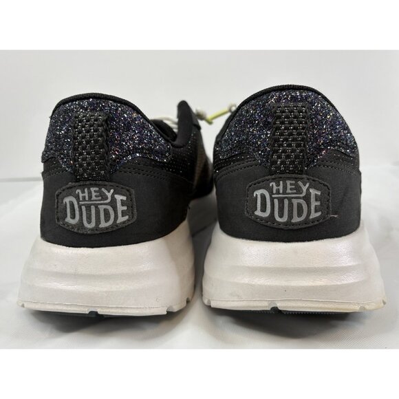 Hey Dude Sirocco Alta Glitter Shine Womens 10 Black White Comfort Shoes Slip On - Picture 11 of 16